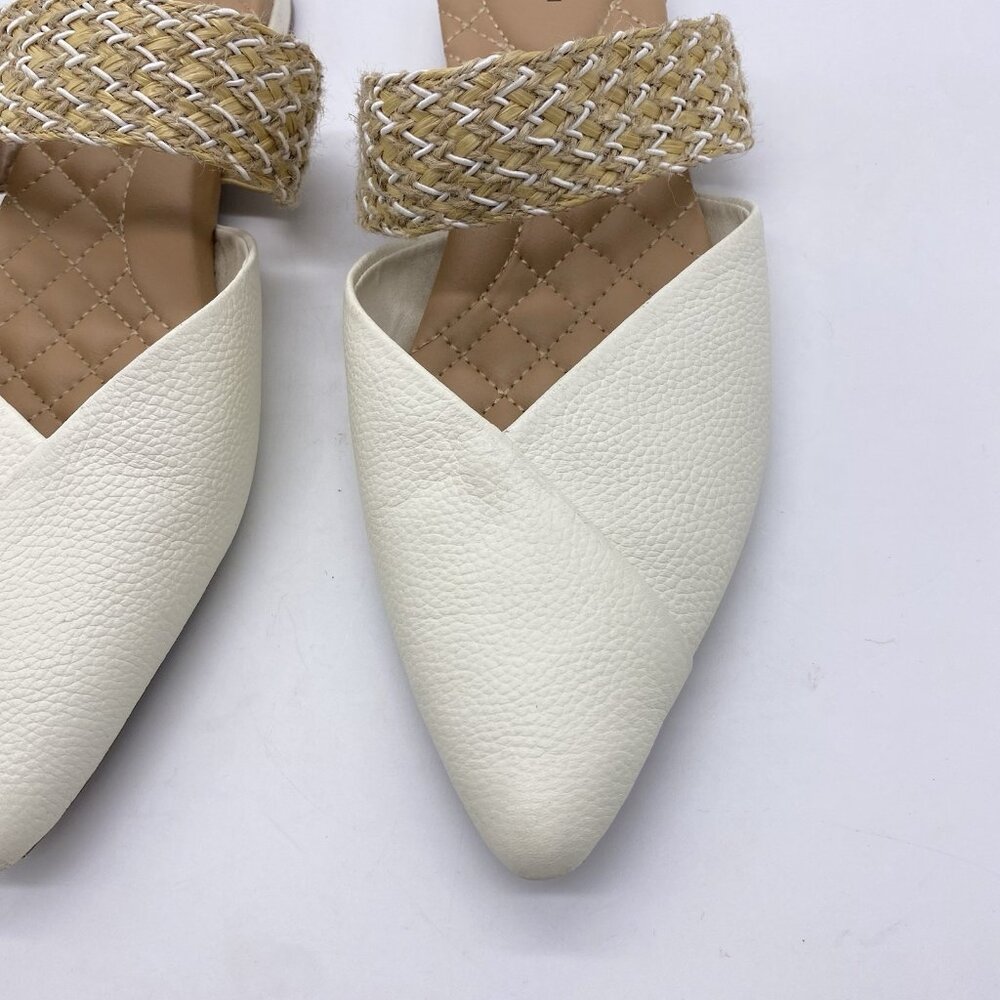 Birdies The Swan Pearl Cuff Size 10.5 White Leather Pointed Toe Mules Flats - Picture 4 of 13